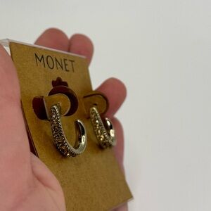 Monet Gold Tone Hoop Rhinestone Earrings NWT